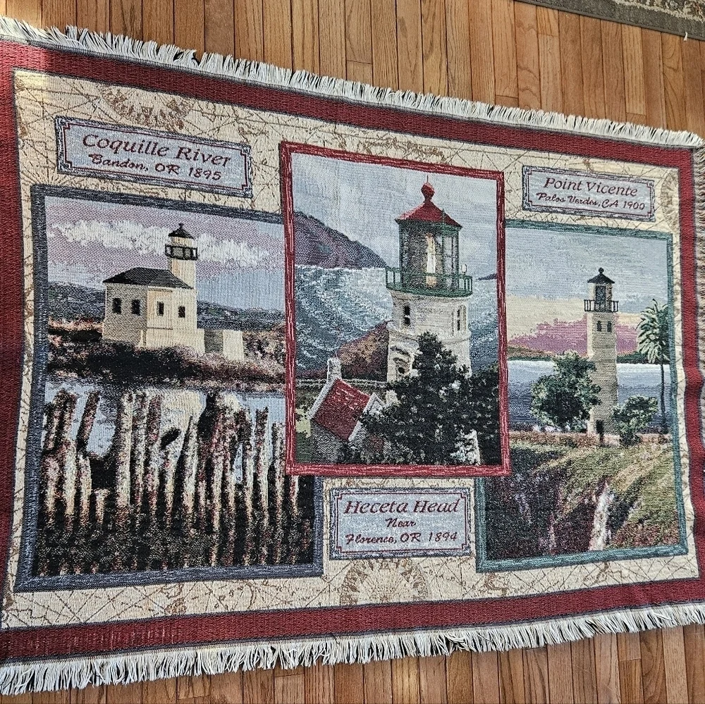 Goodwin Weavers Lighthouses Woven Tapestry Throw Blanket (approx. 65